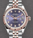 Datejust Ladies 28mm Automatic in Steel with Rose Gold Fluted Bezel On Bracelet with Aubergine Diamond Dial