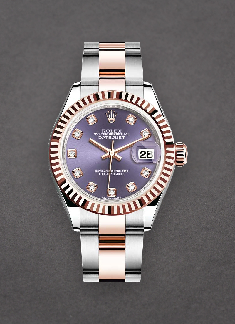 Rolex Unworn Datejust 28mm Automatic in Steel with Rose Gold Fluted Bezel