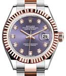 Datejust 28mm Automatic in Steel with Rose Gold Fluted Bezel on Oyster Bracelet with Aubergine Diamond Dial