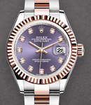 Datejust 28mm Automatic in Steel with Rose Gold Fluted Bezel on Oyster Bracelet with Aubergine Diamond Dial