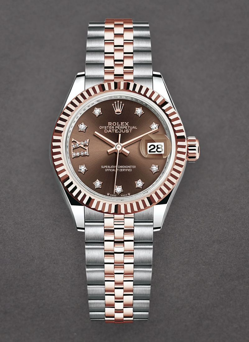 Rolex Unworn Datejust Ladies 28mm Automatic in Steel and Rose Gold - Fluted Bezel