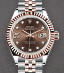 Datejust Ladies 28mm Automatic in Steel and Rose Gold - Fluted Bezel On Steel and Rose Gold Jubilee Bracelet  with Chocolate Diamond Dial