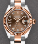 2- Tone Datejust 28mm with Rose Gold Fluted Bezel on Oyster Bracelet with Chocolate Dial with Star Diamond Pave Roman 9