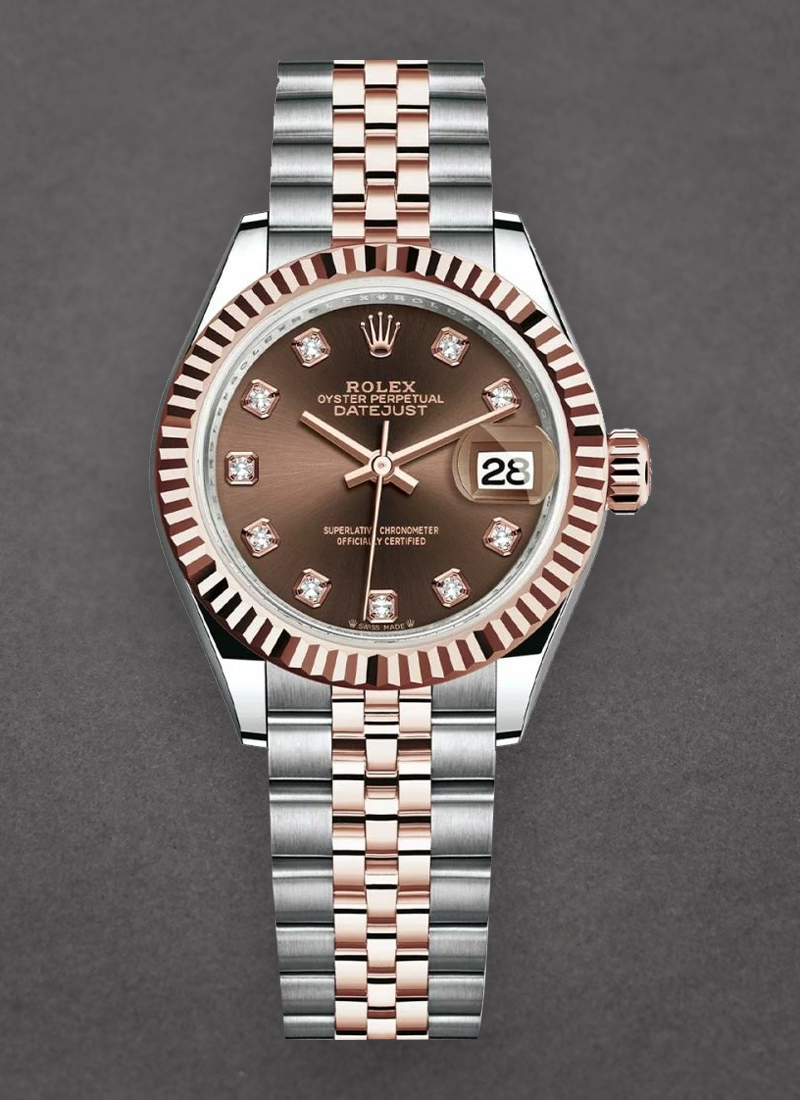 Rolex Unworn Datejust Ladies 28mm Automatic in Steel with Rose Gold Fluted Bezel