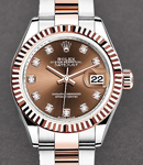 Datejust 28mm Automatic in Steel with Rose Gold Fluted Bezel on Steel and Rose Gold Oyster Bracelet with Chocolate Diamond Dial