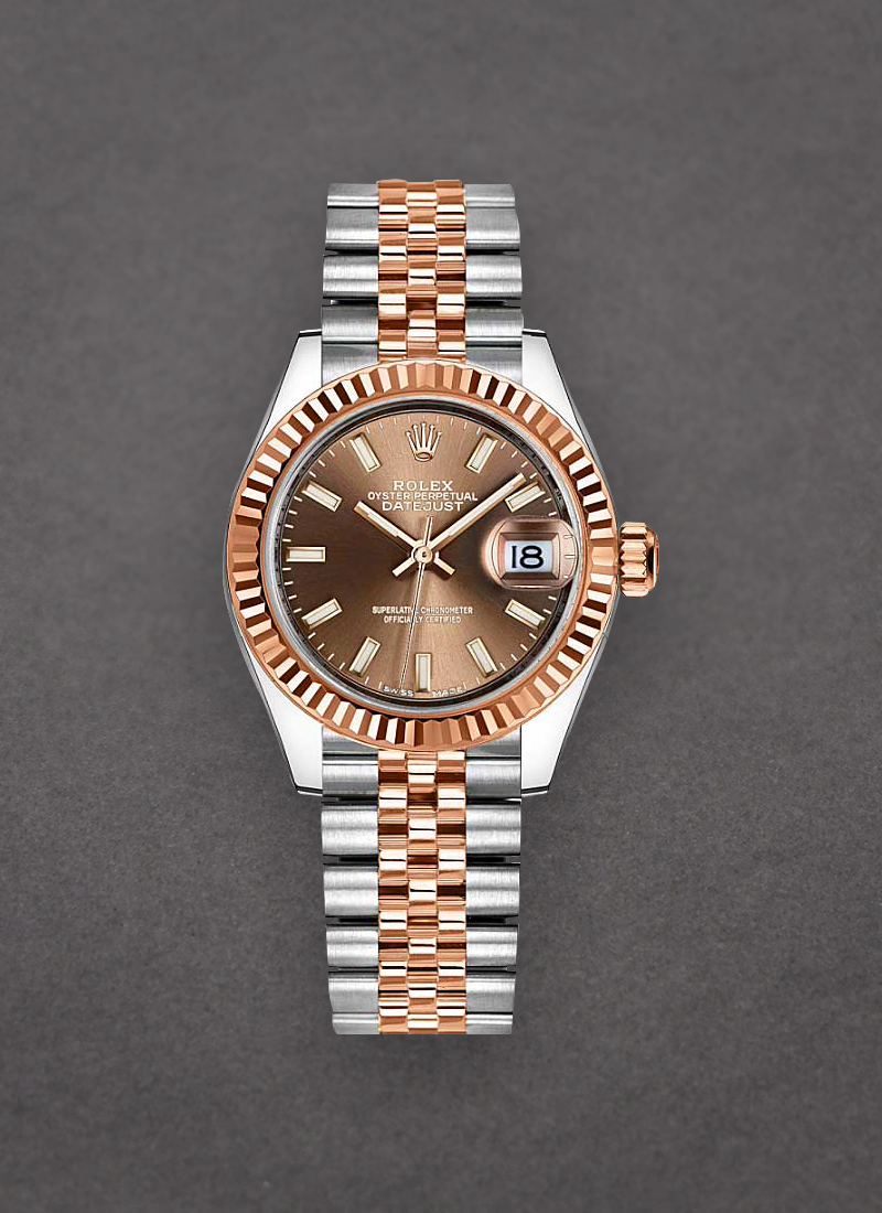 Rolex Unworn Datejust Ladies 28mm in Steel with Rose Gold Fluted bezel