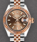 Datejust Ladies 28mm in Steel with Rose Gold Fluted bezel on Jubilee Bracelet with Chocolate Stick Dial