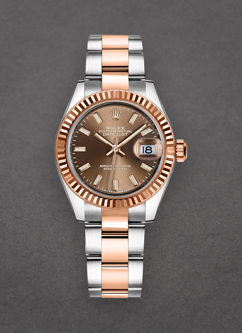 Rolex Unworn Datejust 28mm in Steel with Rose Gold Fluted Bezel