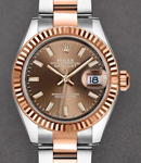 Datejust 28mm in Steel with Rose Gold Fluted Bezel on Oyster Bracelet with Chocolate Index Dial