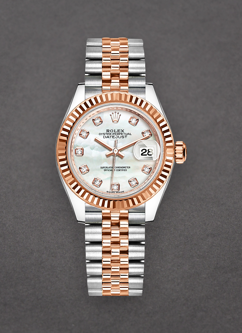 Rolex Unworn Datejust Ladies 28mm in Steel with Rose Gold Fluted Bezel