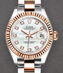 2-Tone Datejust 28mm with Rose Gold Fluted Bezel on Oyster Bracelet with MOP Diamond Dial