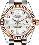 2-Tone Datejust 28mm with Rose Gold Fluted Bezel on Oyster Bracelet with MOP Diamond Dial