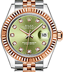 2-Tone Datejust Ladies 28mm on Steel and Rose Gold Jubilee Bracelet with Olive Green Diamond Dial
