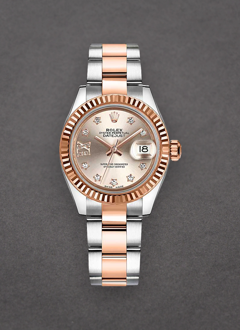 Rolex Unworn Datejust 28mm Automatic in Steel with Rose Gold Fluted Bezel