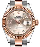 Datejust 28mm Automatic in Steel with Rose Gold Fluted Bezel Steel and Rose Gold Oyster Bracelet -  Sundust Diamond Dial