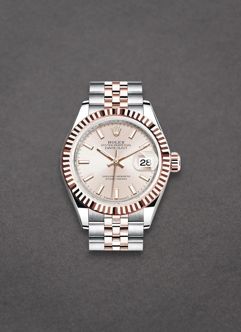 Rolex Unworn Datejust Ladies 28mm Automatic in Steel with Rose Gold Fluted Bezel