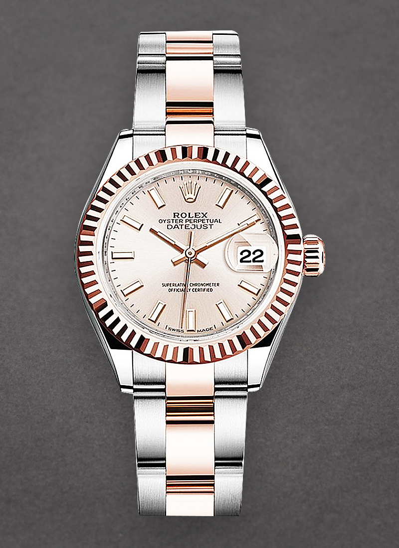 Rolex Unworn Datejust 28mm Automatic in Steel with Rose Gold Fluted Bezel