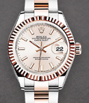 Datejust 28mm Automatic in Steel with Rose Gold Fluted Bezel On Steel and Rose Gold Oyster Bracelet  with Sundust Index Dial