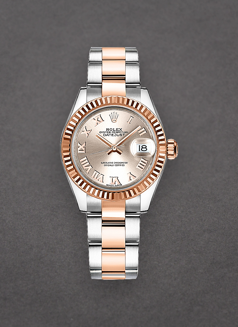 Rolex Unworn Datejust 28mm Automatic in Steel with Rose Gold Fluted Bezel