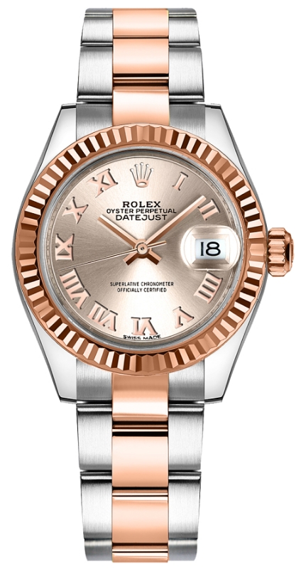 Rolex Unworn Datejust 28mm Automatic in Steel with Rose Gold Fluted Bezel