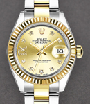 Datejust Ladies 28mm Automatic in Steel with Yellow Gold Fluted Bezel on Oyster Bracelet with Champagne Diamond Dial