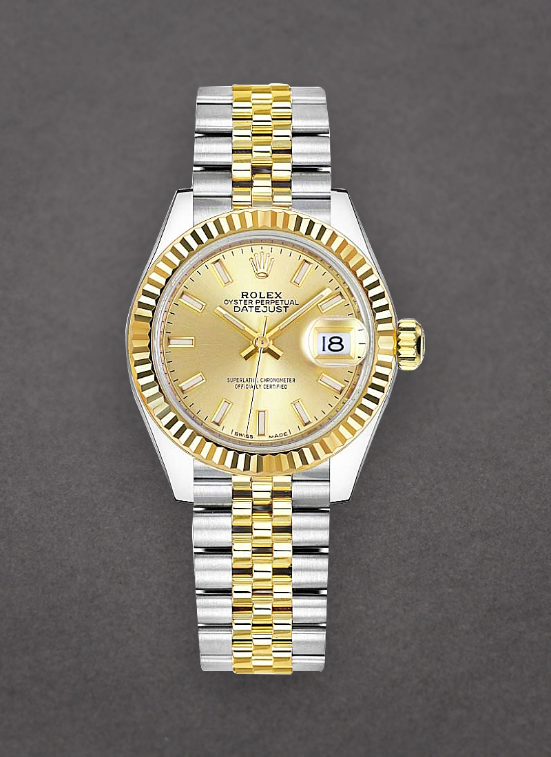 Rolex Unworn Ladies Datejust 28mm in Steel with Yellow Gold Fluted Bezel