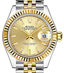 Ladies Datejust 28mm in Steel with Yellow Gold Fluted Bezel on Jubilee Bracelet with Champagne Index Dial