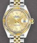 Ladies Datejust 28mm in Steel with Yellow Gold Fluted Bezel on Jubilee Bracelet with Champagne Index Dial