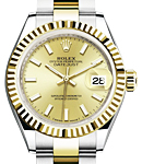 2-Tone Datejust Ladies 28mm with Yellow Gold Fluted Bezel on Oyster Bracelet with Champagne Index Dial
