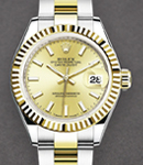 2-Tone Datejust Ladies 28mm with Yellow Gold Fluted Bezel on Oyster Bracelet with Champagne Index Dial