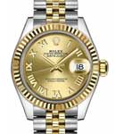 Datejust 2-Tone Ladies 28mm  in Steel with Yellow Gold Fluted Bezel on Jubilee Bracelet with Champagne Roman Dial