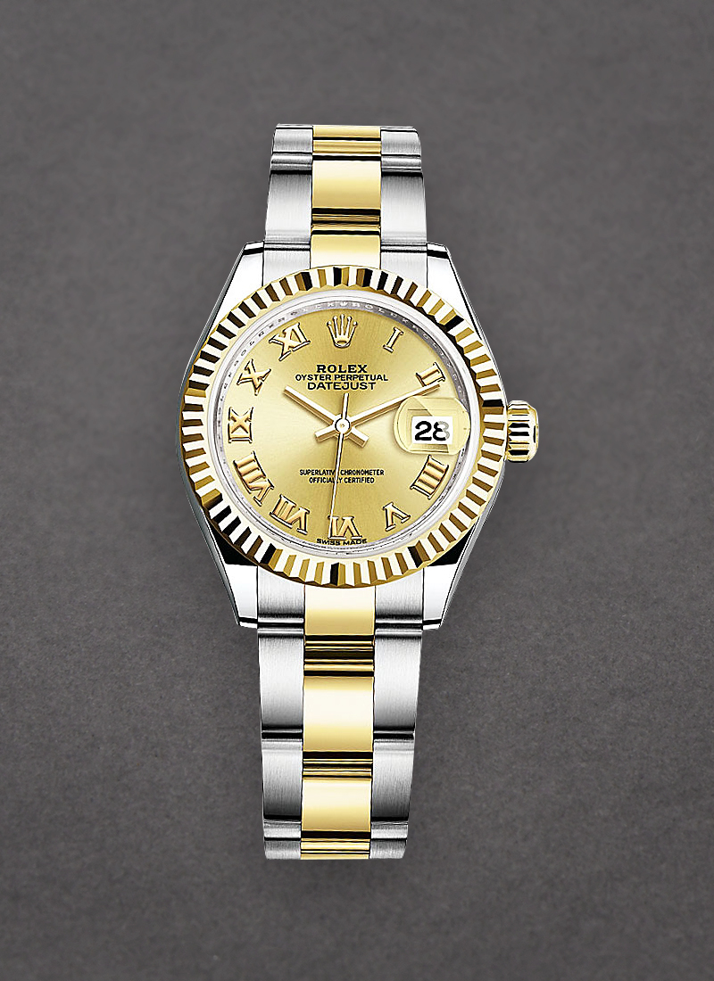 Rolex Unworn Ladies Datejust 28mm in Steel with Yellow Gold Fluted Bezel