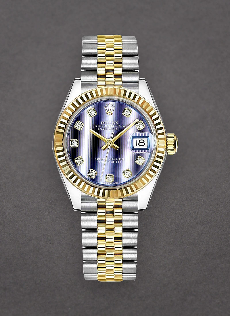 Rolex Unworn Datejust Ladies 28mm Automatic in Steel with Yellow Gold Fluted Bezel