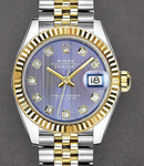 Datejust Ladies 28mm Automatic in Steel with Yellow Gold Fluted Bezel on Bracelet with Lavender Diamond Dial