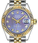 Datejust Ladies 28mm Automatic in Steel with Yellow Gold Fluted Bezel on Bracelet with Lavender Diamond Dial