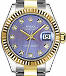 2-Tone Ladies Datejust 28mm in Steel with Yellow Gold Fluted Bezel on Oyster Bracelet with Lavender Diamond Dial