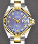 2-Tone Ladies Datejust 28mm in Steel with Yellow Gold Fluted Bezel on Oyster Bracelet with Lavender Diamond Dial