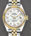 Datejust 28mm in Steel and Yellow Gold with Fluted Bezel on 2-Tone Jubilee Bracelet with White MOP Diamond Dial
