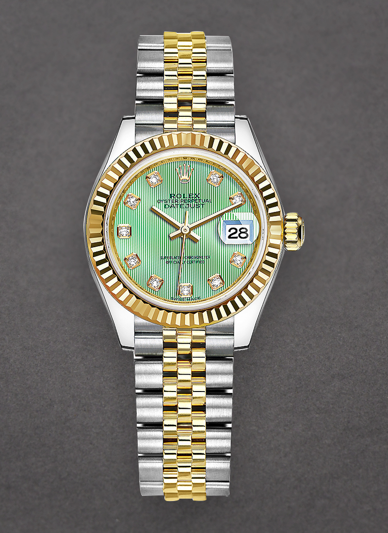 Rolex Unworn Datejust Ladies 28mm Automatic in Steel with Yellow Gold Fluted Bezel