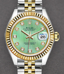 Datejust Ladies 28mm Automatic in Steel with Yellow Gold Fluted Bezel on Steel and Yellow Gold Jubilee Bracelet with Mint Green Dial