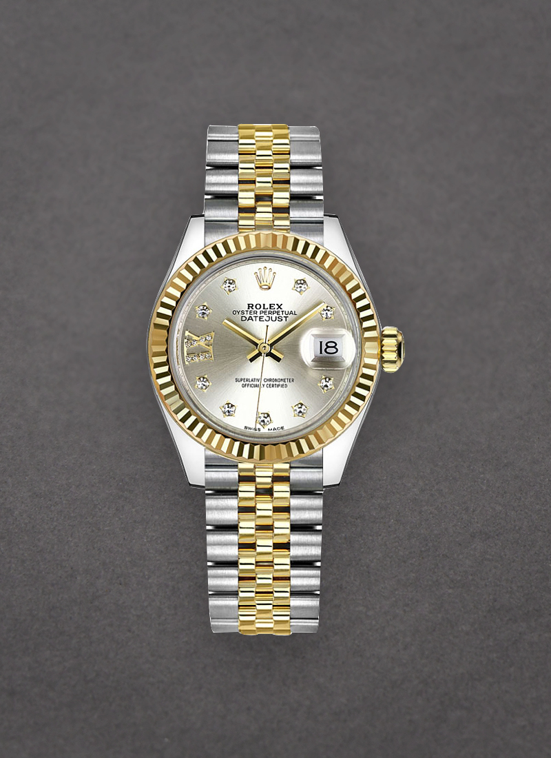 Rolex Unworn Datejust Ladies 28mm in Steel with Yellow Gold Fluted Bezel