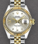 Datejust Ladies 28mm in Steel with Yellow Gold Fluted Bezel on Jubilee Bracelet with Silver Star Diamond Dial