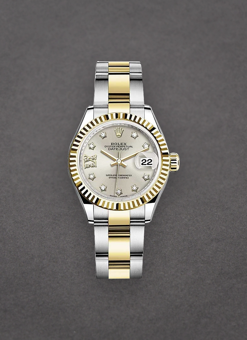 Rolex Unworn Datejust Ladies 28mm in Steel with Yellow Gold Fluted Bezel