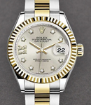 Datejust Ladies 28mm in Steel with Yellow Gold Fluted Bezel on Oyster Bracelet with Silver Star Diamond Dial