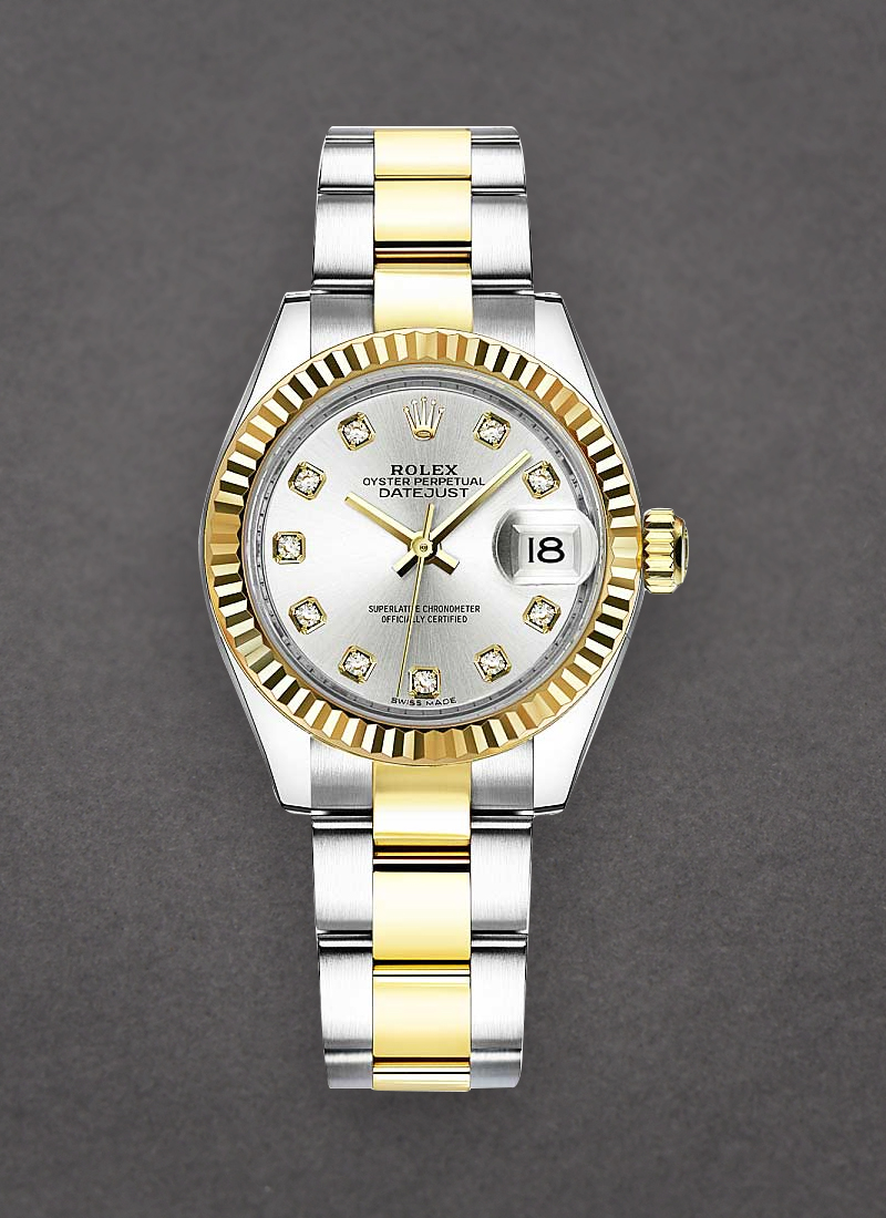 Rolex Unworn Datejust Ladies 28mm Automatic in Steel with Yellow Gold Fluted Bezel