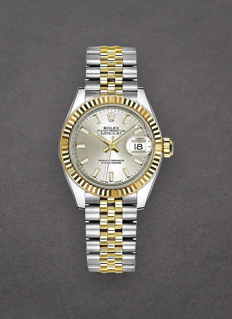 Rolex Unworn Datejust Ladies 28mm in Steel with Yellow Gold Fluted Bezel