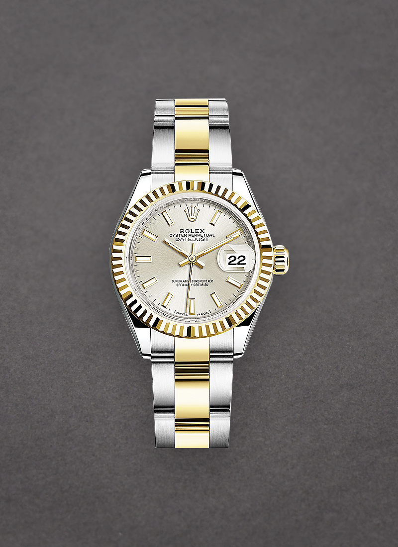 Rolex Unworn Datejust Ladies 28mm Automatic in Steel with Yellow Gold Fluted Bezel