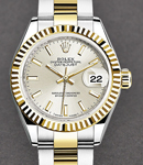 Datejust Ladies 28mm Automatic in Steel with Yellow Gold Fluted Bezel on Oyster Bracelet with Silver Stick Dial