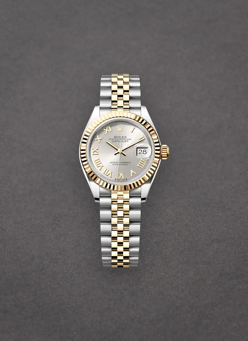 Rolex Unworn Datejust Ladies 28mm in Steel with Yellow Gold Fluted Bezel