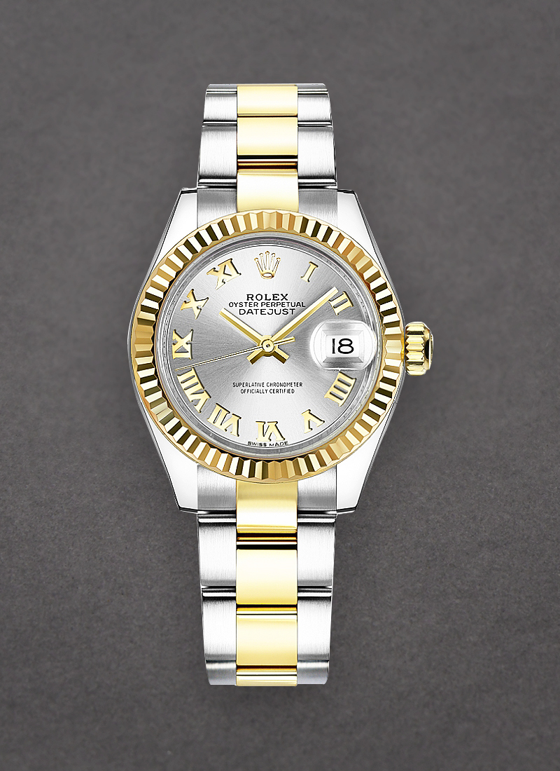 Rolex Unworn Ladies Datejust 28mm in Steel with Yellow Gold Fluted Bezel